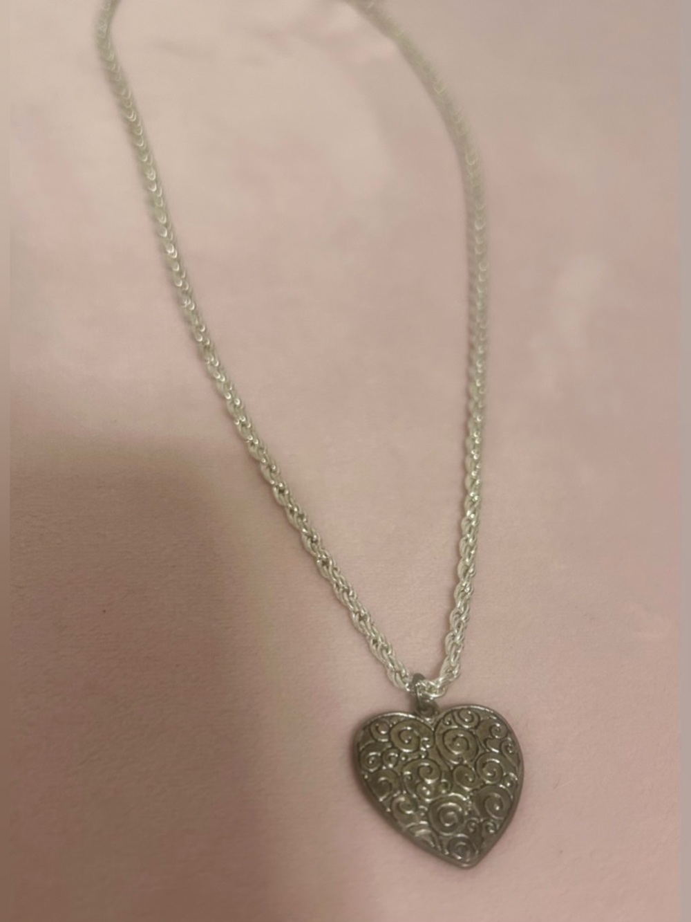 Silver Heart Pendant Necklace - Silver Heart Filigree Chain